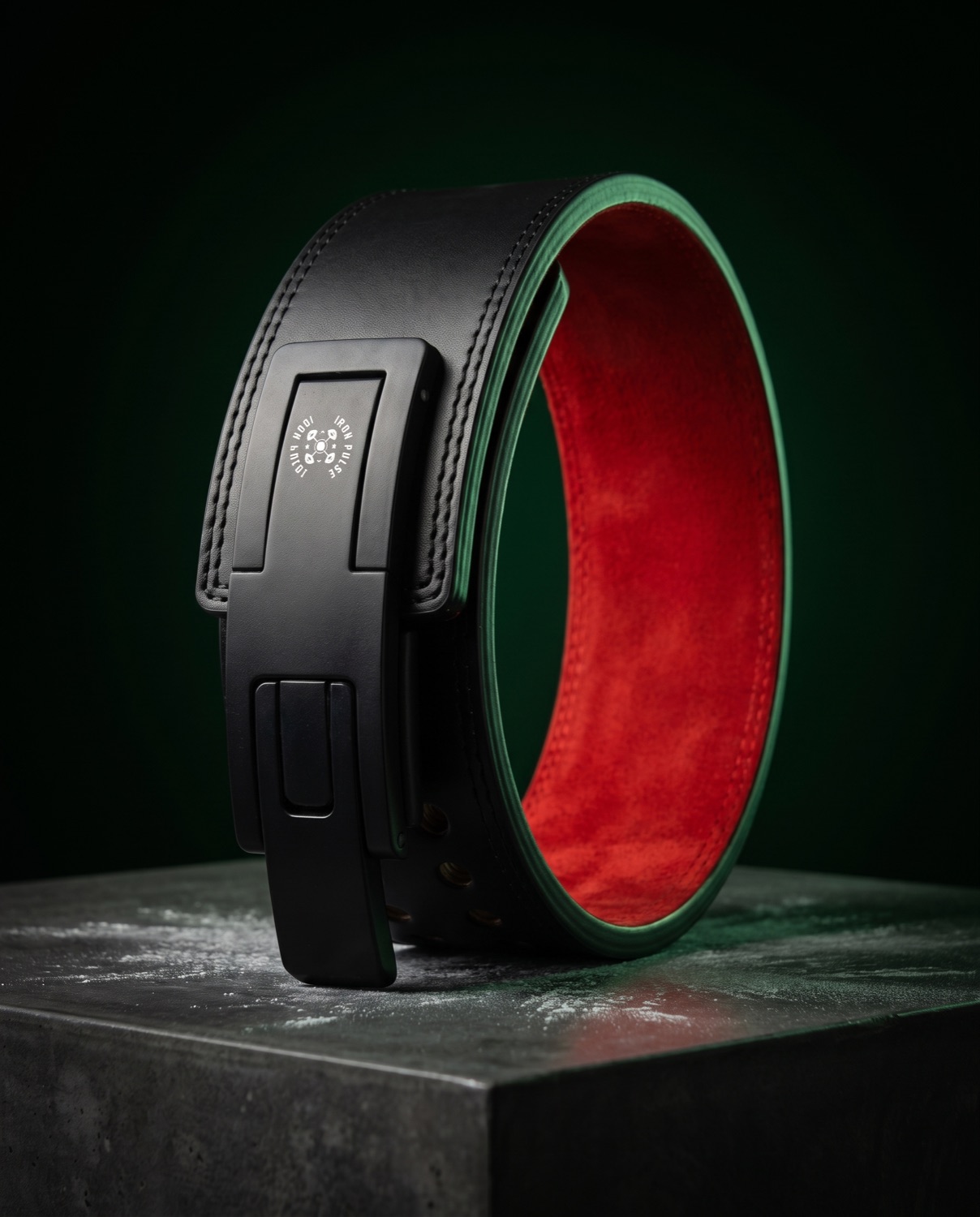 Black lever belt, red suede